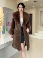 High End Mink Fur Mid Length Coat Women Lapel Long Sleeves Solid Color Warm Clothing