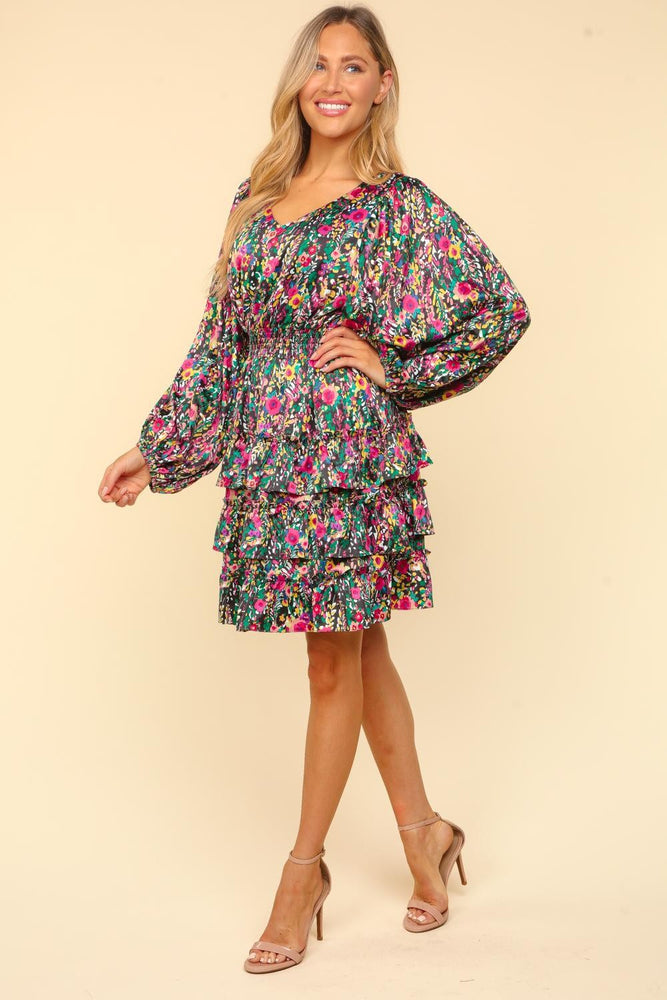 Haptics V-Neck Satin Floral Layered Dress