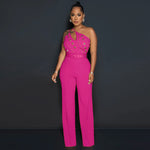 Solid Color Jumpsuit Slim Fit One Shoulder Wide Leg Pants Women