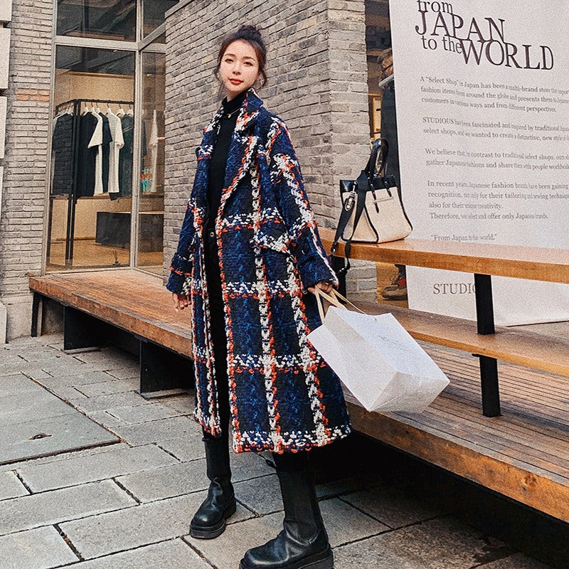 Plaid Woolen Overcoat Women Clothing Mid-Length