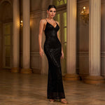 Women Clothing Premium V neck Brace Sequined Slim Fit Sheath Cocktail Fishtail Evening Dress