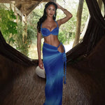 Sexy Beach Vacation Swimsuit Woven Halter Top Top Split Skirt Set