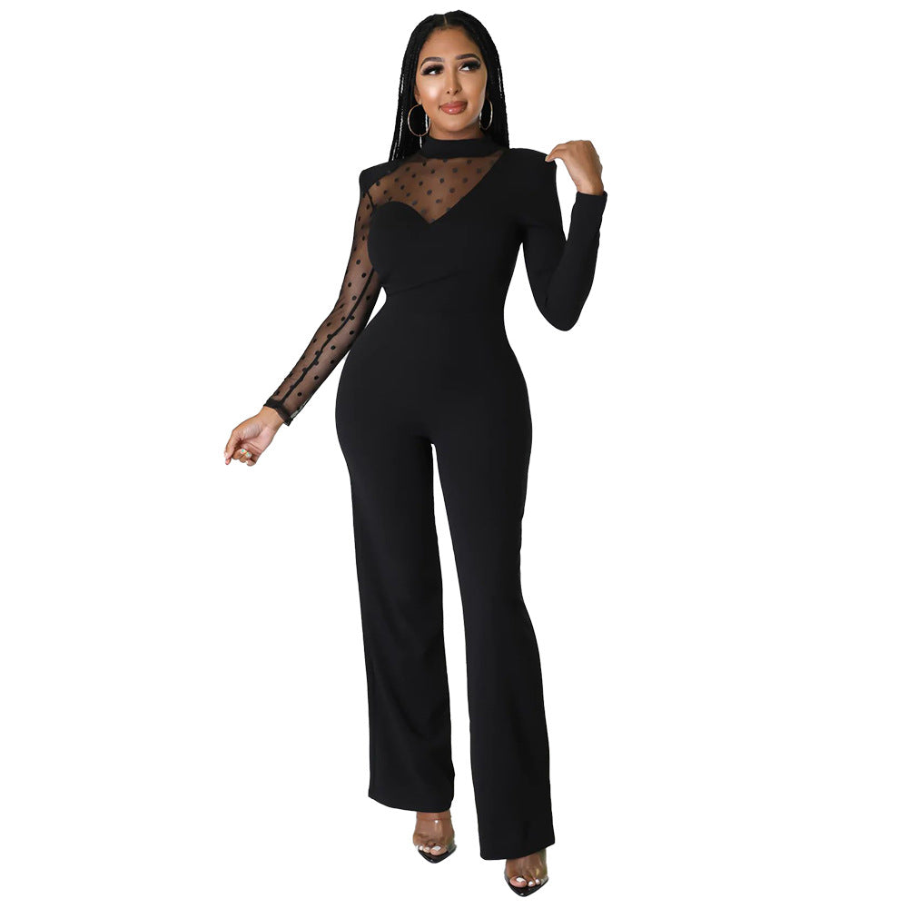 Spring Women Clothing Jumpsuit Solid Color Casual Jumpsuit Solid Color Straight Leg Pants