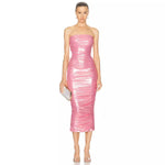 Fluorescent Dress Sexy Party Tube Top Pleated Dress Women Clothing