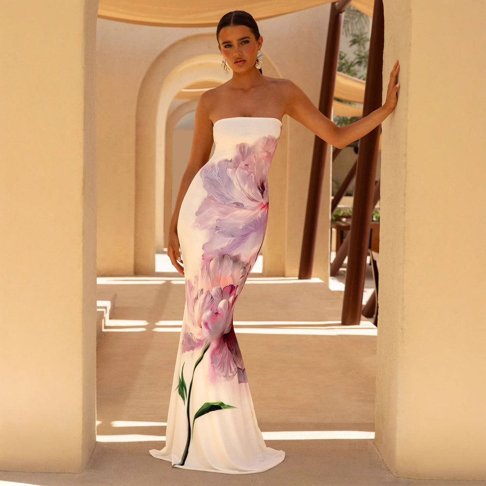 High Class Elegant Sexy Bandeau Slim Fit Long Holiday Dress