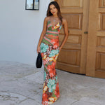 Women Clothing Summer Sexy V neck Halter Lace up Vest High Waist Skirt Two Piece Sets
