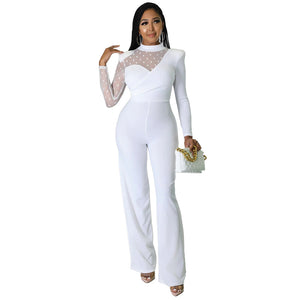 Spring Women Clothing Jumpsuit Solid Color Casual Jumpsuit Solid Color Straight Leg Pants