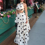 French Polka Dot Sweet Sexy Women ummer Halter Sleeveless Vest High Waist Flounced Skirt Set