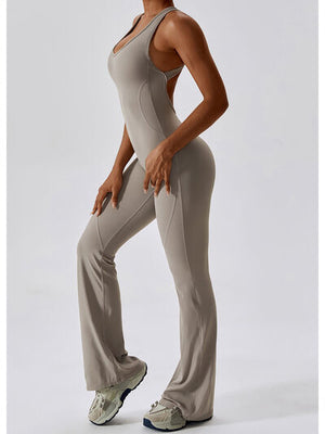 Cutout Wide Strap Bootcut Active Jumpsuit