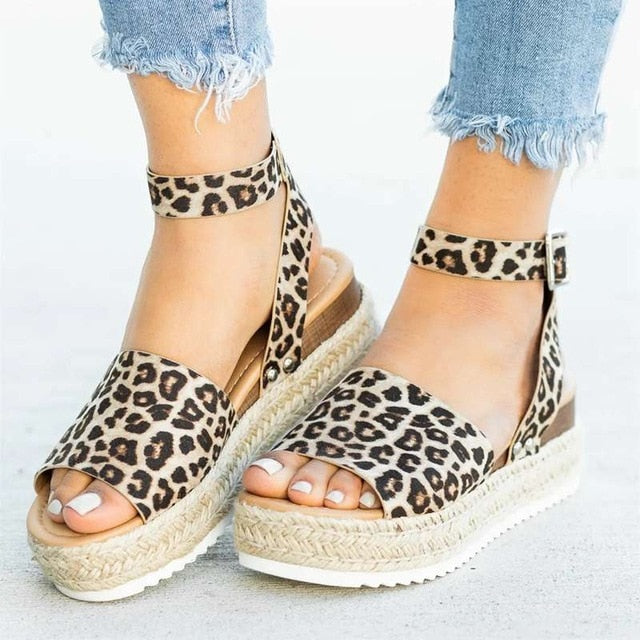 Leopard Wedges Sandals For Women High Heels Summer Shoes freeshipping - Sassy Nilah Boutique