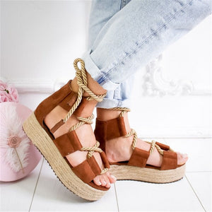 Summer Wedge Espadrilles Women Sandals 7CM Heel Pointed Fish Mouth Sandals Woman Hemp Lace Up Women Platform Sandals freeshipping - Sassy Nilah Boutique