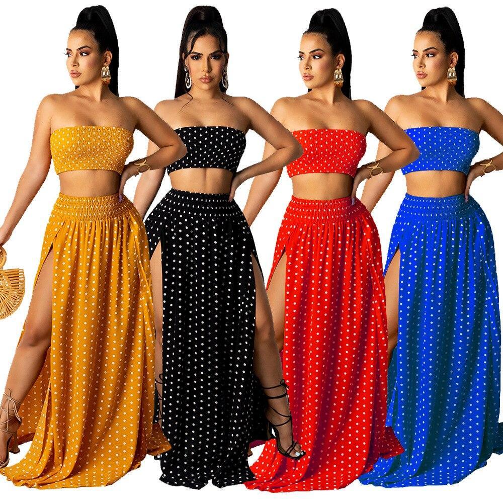 Polka Dot Crop Top Long Skirt Dress | Sassy Nilah Boutique