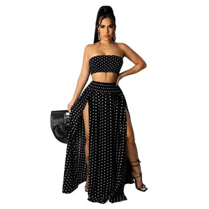 Polka Dot Crop Top Long Skirt Dress | Sassy Nilah Boutique