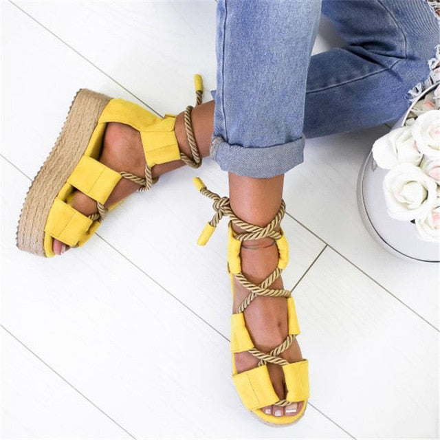 Summer Wedge Espadrilles Women Sandals 7CM Heel Pointed Fish Mouth Sandals Woman Hemp Lace Up Women Platform Sandals freeshipping - Sassy Nilah Boutique