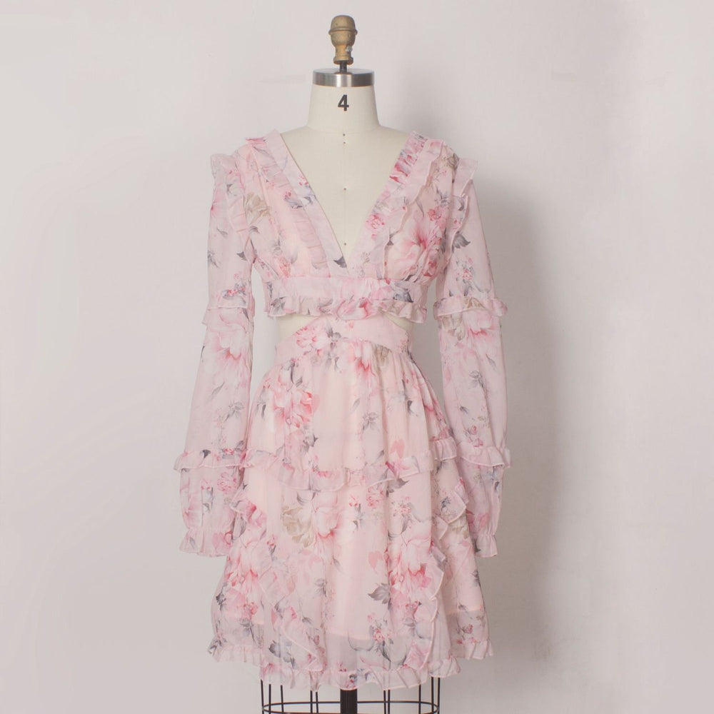 Ruffled Knee Floral Chiffon Dress | Sassy Nilah Boutique