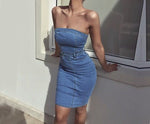 Women Denim Dress Slash Neck Strapless Elegant Bodycon Dress Sexy Blue Sleeveless Club Party Dress Vestidos Jeans Summer Dresses freeshipping - Sassy Nilah Boutique