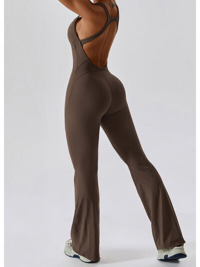 Cutout Wide Strap Bootcut Active Jumpsuit