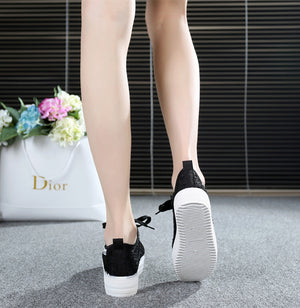 Summer Women Shoes Casual Cutouts Lace Canvas Shoes Hollow Floral Breathable Platform Flat Shoe White Black