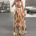 Women Dresses Summer Sexy Maxi Boho Style Print Party Dress Deep V Neck Backless Long Dress freeshipping - Sassy Nilah Boutique