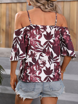 Floral Spaghetti Strap Cold-Shoulder Blouse