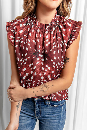 Printed Ruffle Shoulder Blouse