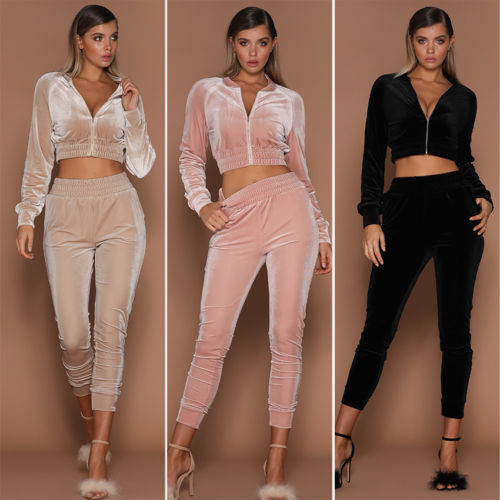 Women Sweatshirt Pants Sets Velvet Tracksuit Velour smooth soft Suit freeshipping - Sassy Nilah Boutique