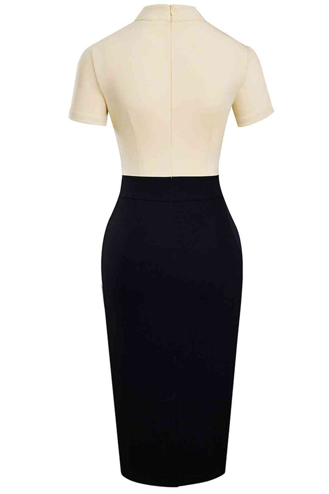 Round Neck Short Sleeve Pencil Dress