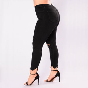 Women Holes Plus Size Jeans Pants Skinny Elastic Pencil Pants Mid Waist Black Jeans Woman Casual Spring 2-7XL Trousers freeshipping - Sassy Nilah Boutique