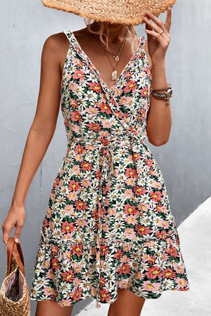 Floral Frill Trim Sleeveless Mini Dress