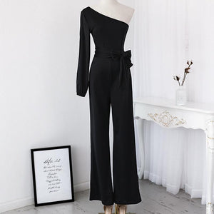 Women Fashion Elegant Stylish Office Lady Solid Party Elegant Jumpsuit One Shoulder Slit Sleeve Casual Spring Romper freeshipping - Sassy Nilah Boutique