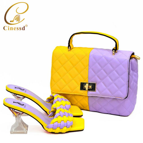 Beautiful Elegant Italian Combining Shoes And Purse Set African PU