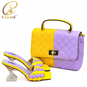 Beautiful Elegant Italian Combining Shoes And Purse Set African PU