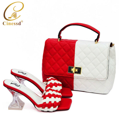 Beautiful Elegant Italian Combining Shoes And Purse Set African PU