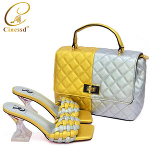 Beautiful Elegant Italian Combining Shoes And Purse Set African PU