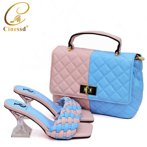 Beautiful Elegant Italian Combining Shoes And Purse Set African PU