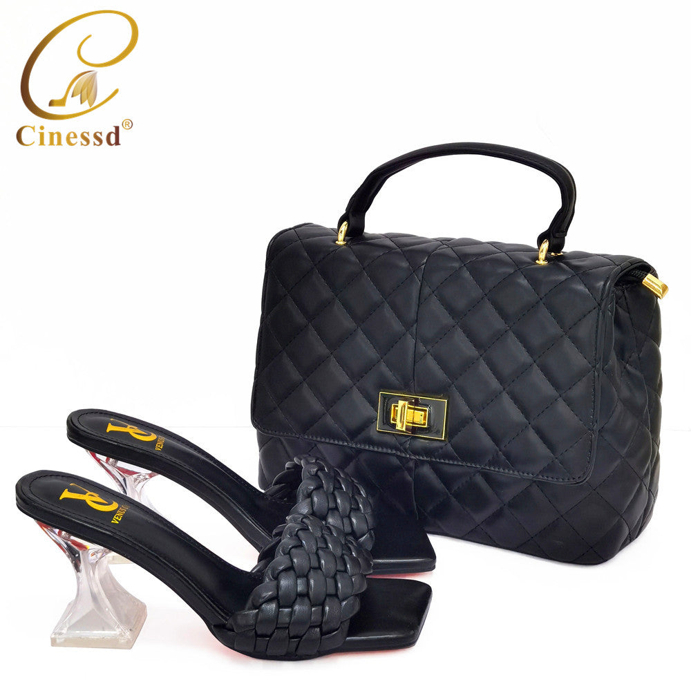 Beautiful Elegant Italian Combining Shoes And Purse Set African PU