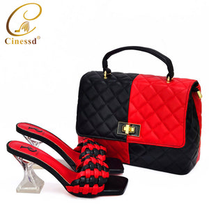 Beautiful Elegant Italian Combining Shoes And Purse Set African PU