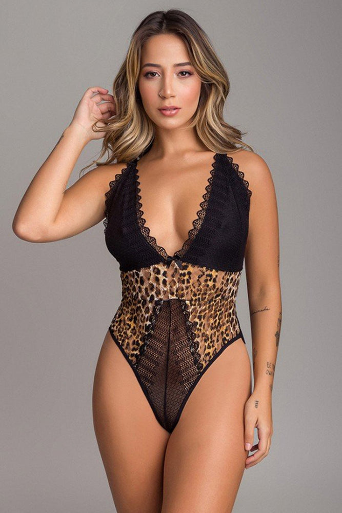 V Shape Leopard Print Cutout Bodysuit | Sassy Nilah Boutique