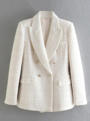 Spring Women Traf Jacket Ornate Button Tweed