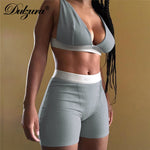 Dulzura Ribbed Patchwork Women Two Piece Set Bra Crop Top Biker Shorts