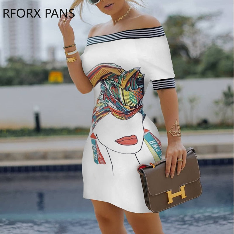 Women  Figure Print Striped Tape Bodycon Dress  Casual Dress  Elegant Fashion Chic Dress freeshipping - Sassy Nilah Boutique