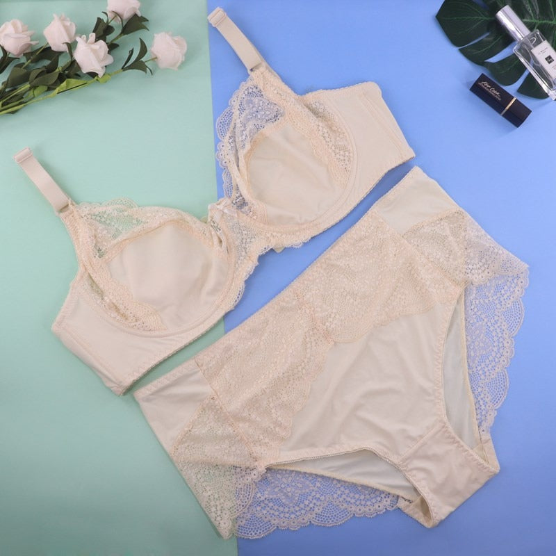 SoftRhyme Floral Lace Lingeries For Women Plus Size Bra Set D Cup XL 2XL 3XL 4XL 5XL 6XL Full Cup Bras And Ultra Thin Underpants freeshipping - Sassy Nilah Boutique