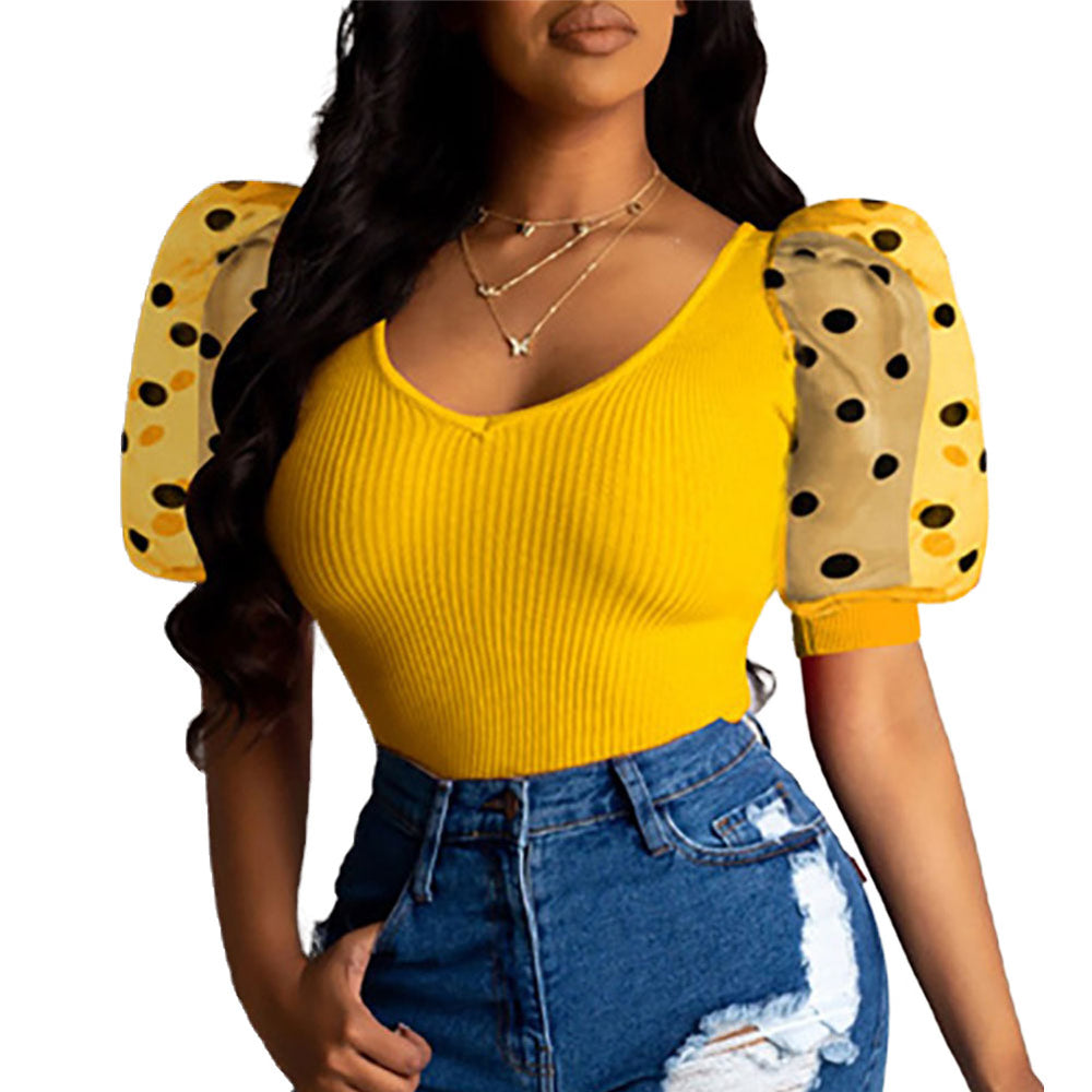 Polka Dot Puff Sleeve Club T ShirtsSassy Nilah Boutique