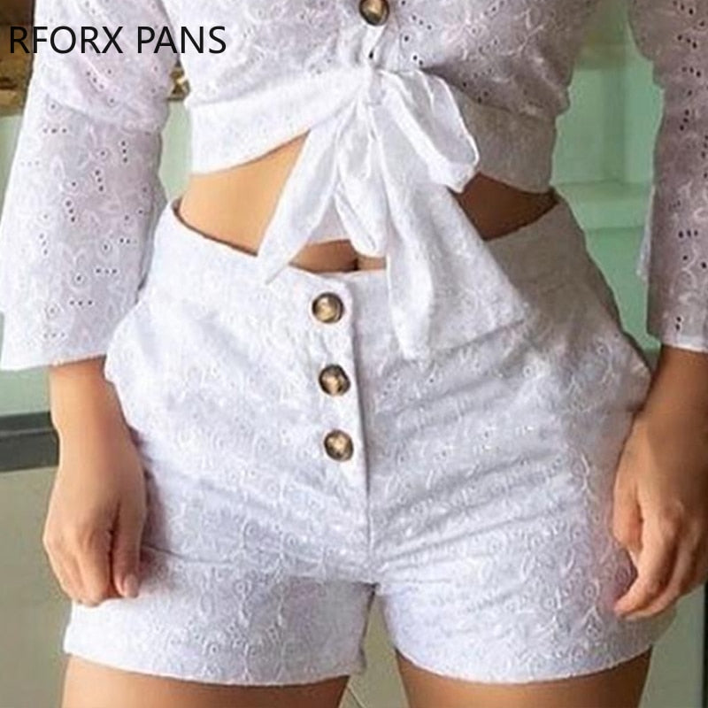 Women Broderie Lace Button-down Blouse & Shorts Sets Casual Women Sets freeshipping - Sassy Nilah Boutique