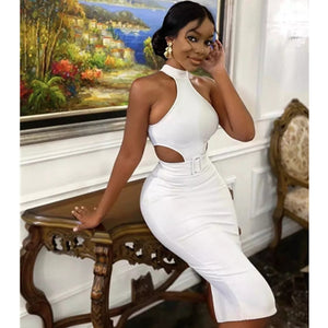 Women Summer Sexy Hollow Out Knee Length Midi White Bodycon Bandage Dress 2021 Designer Bodycon ElegaEvening Party Dress Vestido freeshipping - Sassy Nilah Boutique