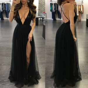 Women's Deep V Neck Sleeveless Elegant Formal Prom Long Maxi Cocktail Party Ball Gown Bandage Blackless Dress Red Black XL freeshipping - Sassy Nilah Boutique