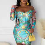 Women Casual Cold  Shoulder Long Sleeves Asymmetrical Mini Sexy Bodycon All Over Print Skirt Sets freeshipping - Sassy Nilah Boutique