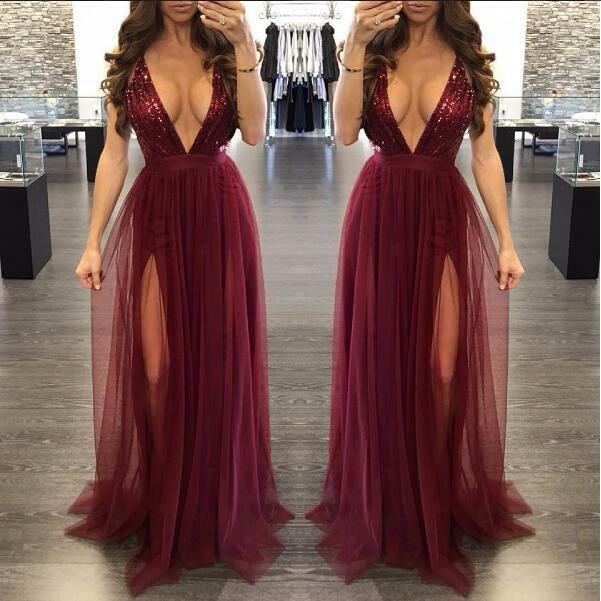 Women's Deep V Neck Sleeveless Elegant Formal Prom Long Maxi Cocktail Party Ball Gown Bandage Blackless Dress Red Black XL freeshipping - Sassy Nilah Boutique