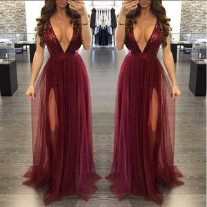 Women's Deep V Neck Sleeveless Elegant Formal Prom Long Maxi Cocktail Party Ball Gown Bandage Blackless Dress Red Black XL freeshipping - Sassy Nilah Boutique