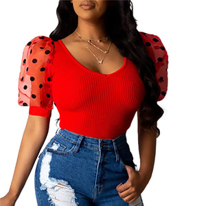 Polka Dot Puff Sleeve Club T ShirtsSassy Nilah Boutique